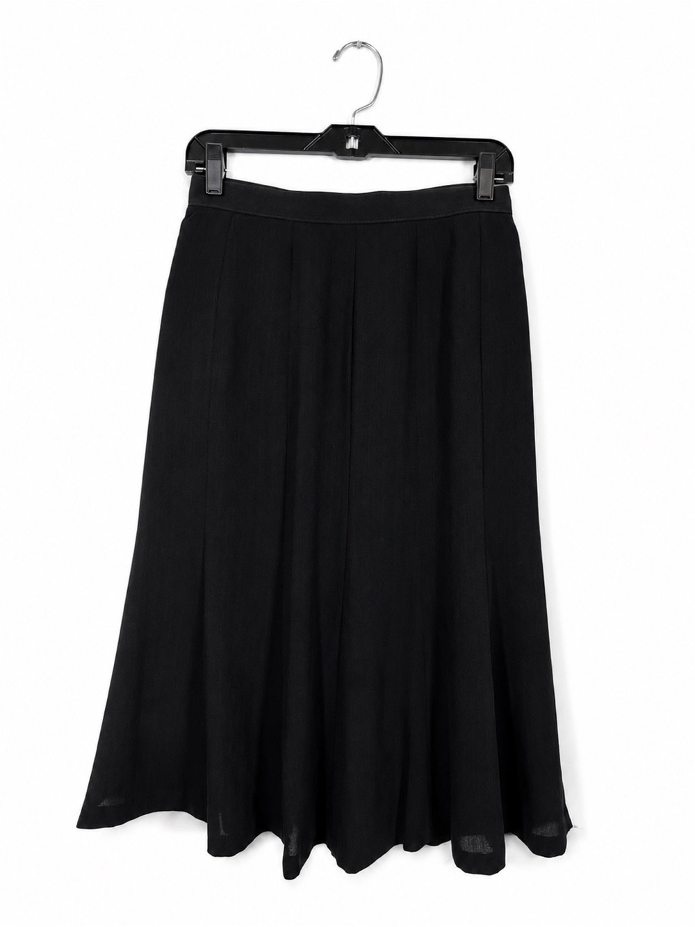 Black Pleated Lined Midi Skirt Y2K Chiffon Flowy A-Line Size M Office Business